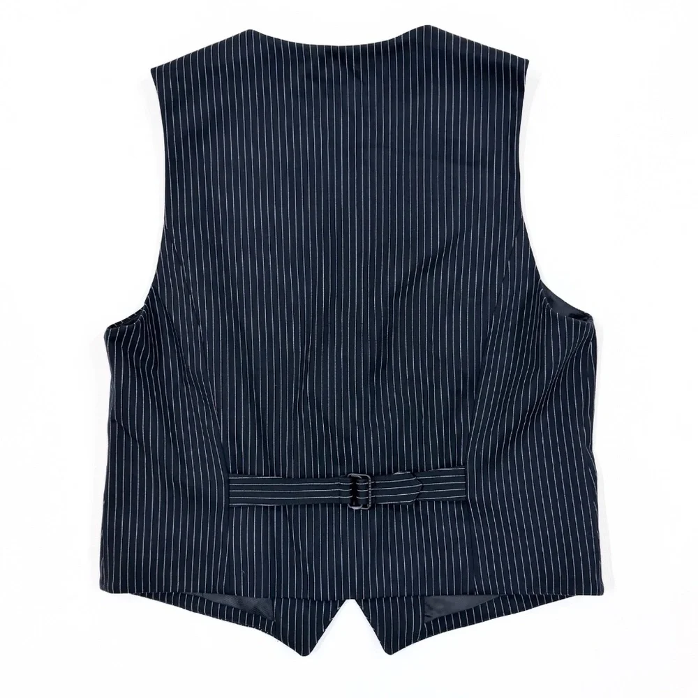 rag & bone Navy Pinstripe Wool Blend Vest - Picture 2 of 8
